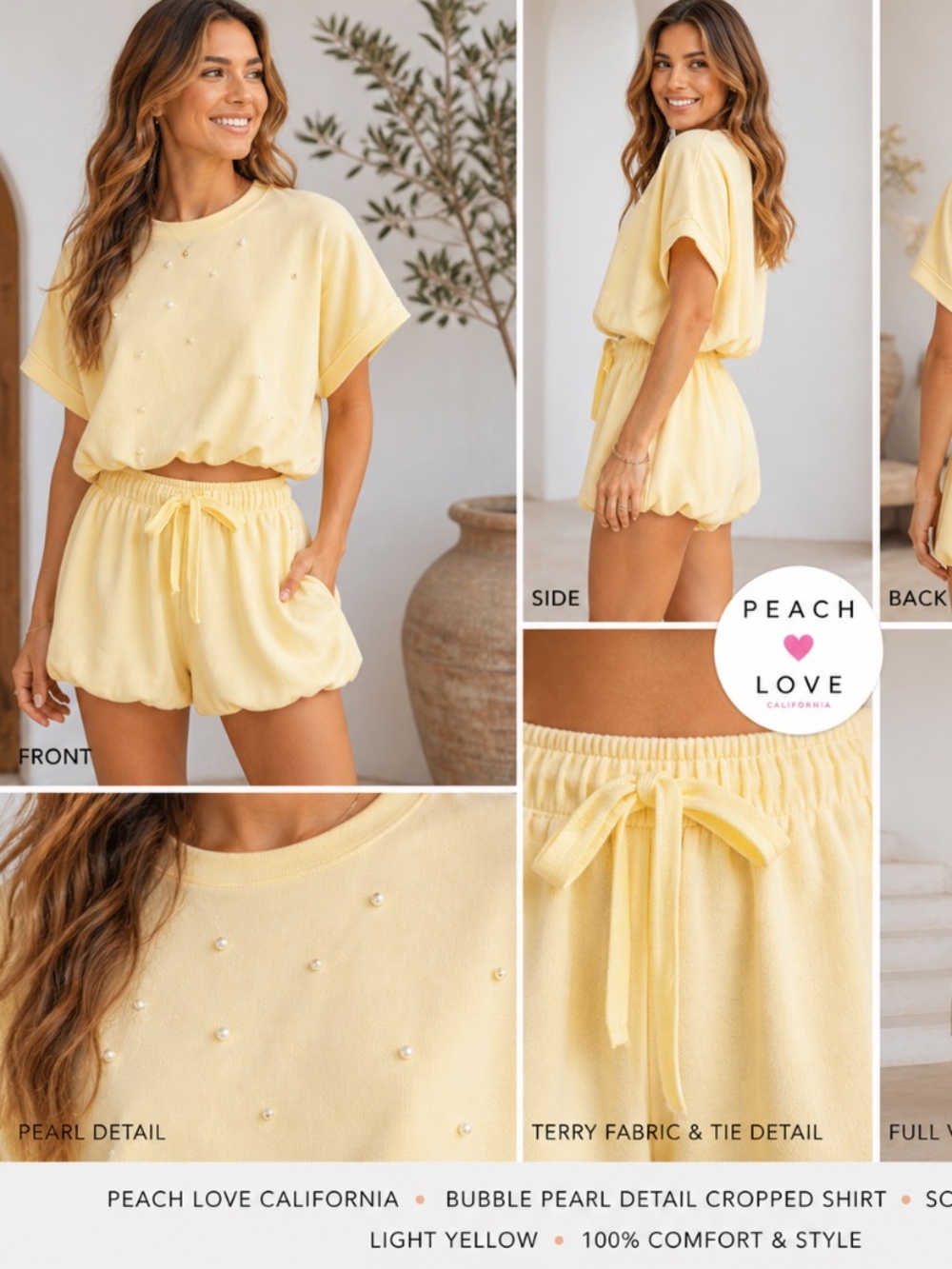 Peach Love California Pearl Detail Cropped Top
